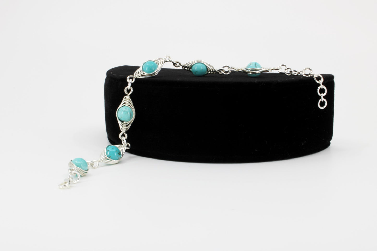 Turquoise and Sterling Silver Herringbone Bracelet