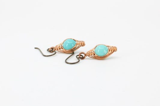 Turquoise and Copper Herringbone Earrings