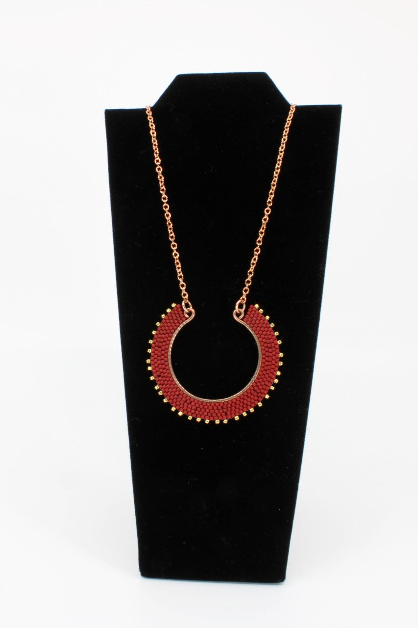 Beaded Half Moon Necklace in Copper