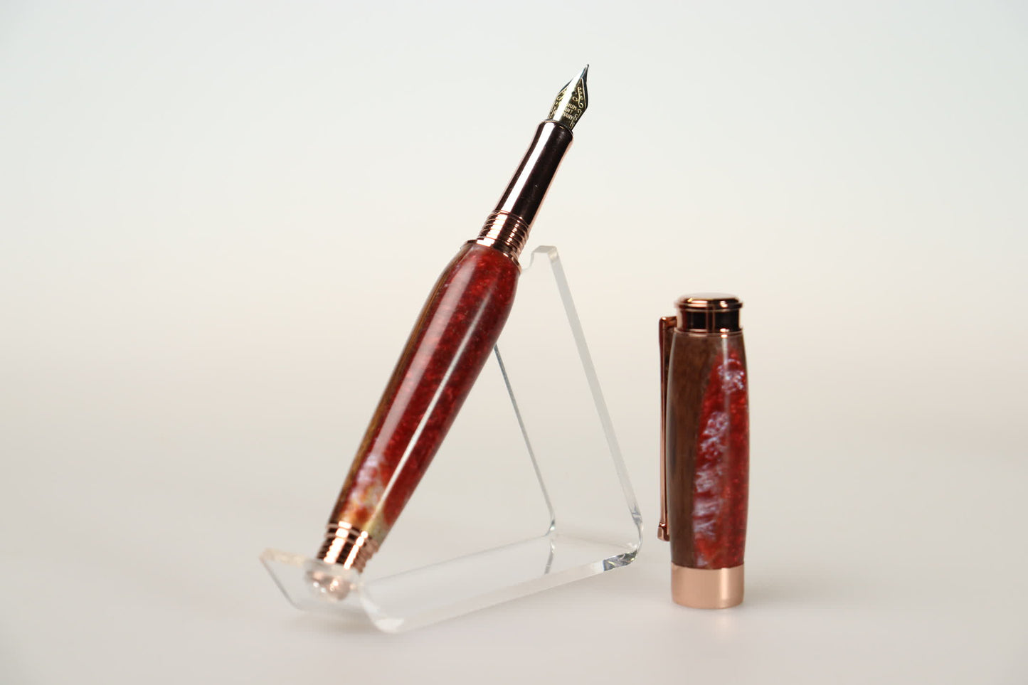 Walnut and Resin Leveche Fountain Pen in Rose Gold