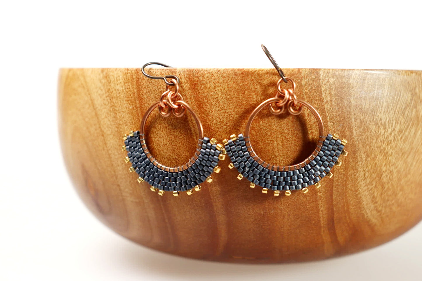 Small Beaded Arch Earrings in Copper