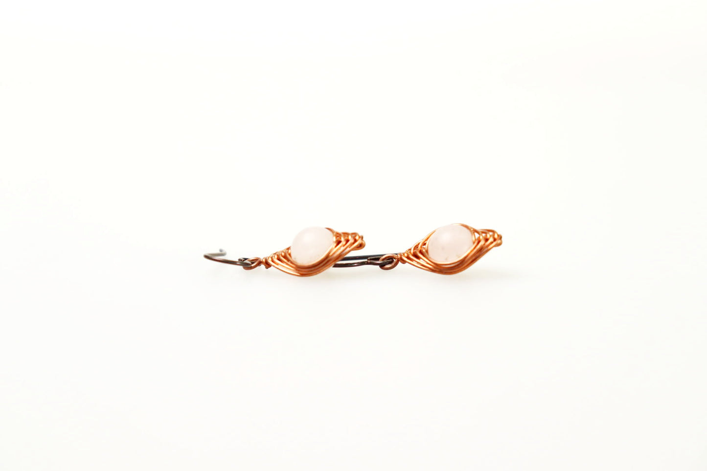 Rose Quartz and Copper Herringbone Earrings