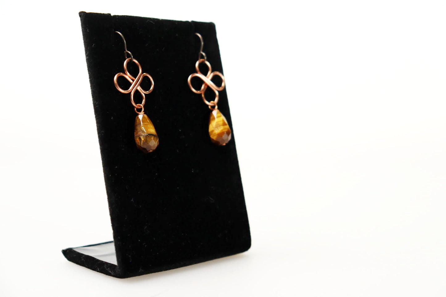 Clover Copper and Tiger's Eye Earrings