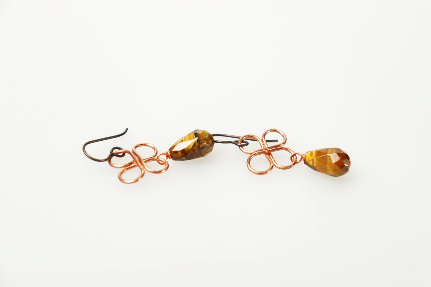 Clover Copper and Tiger's Eye Earrings