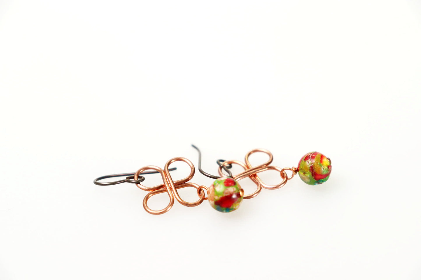 Clover Copper and Rainbow Jasper Earrings