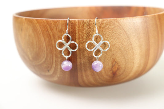 Clover Sterling Silver and Amethyst Earrings