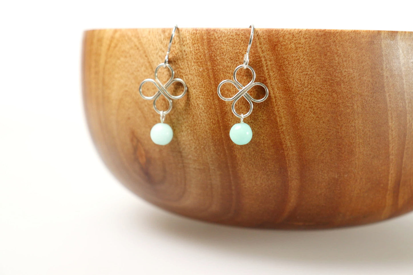 Clover Sterling Silver and Green Chalcedony Earrings