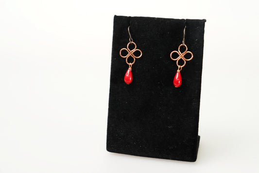 Clover Copper and Red Coral Earrings