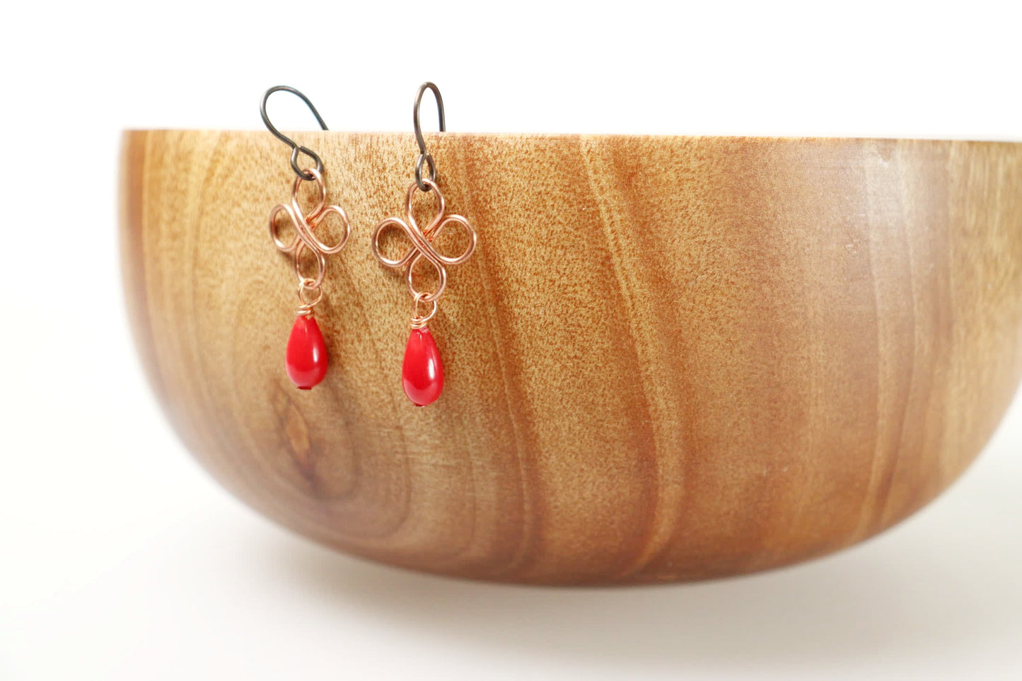 Clover Copper and Red Coral Earrings