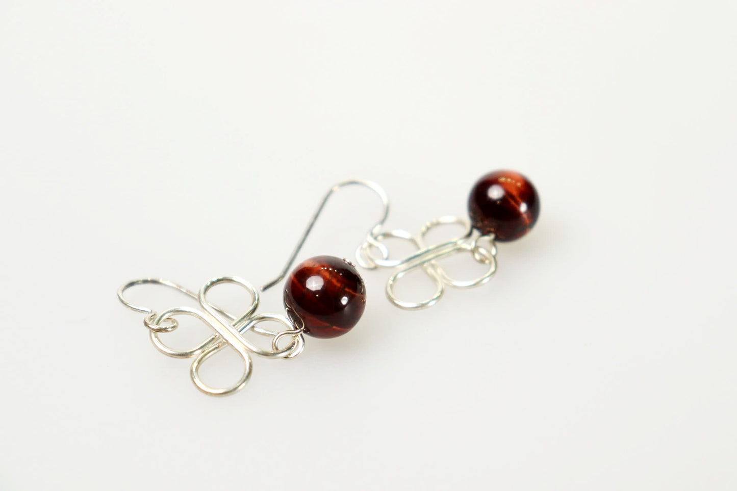 Clover Sterling Silver and Tiger's Eye Earrings
