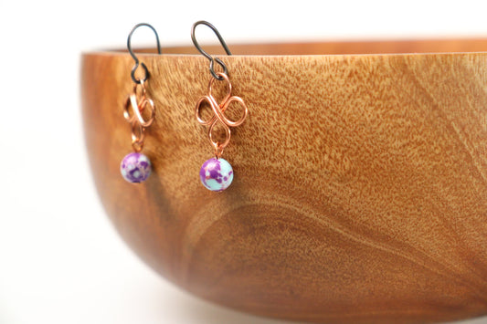 Clover Copper and Purple Jasper Earrings