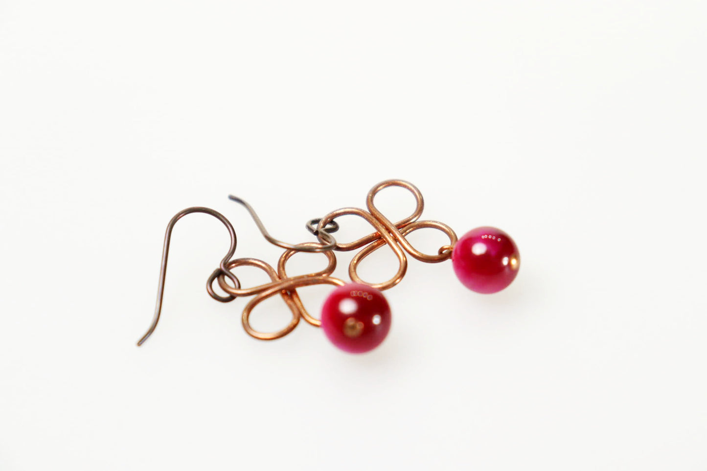Clover Copper and Pink Tiger's Eye Earrings