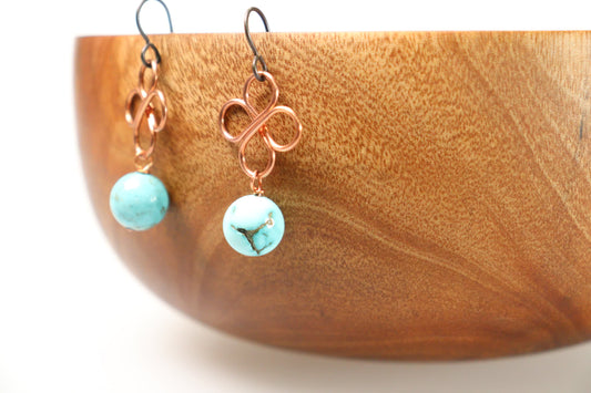 Clover Copper and Turquoise Earrings