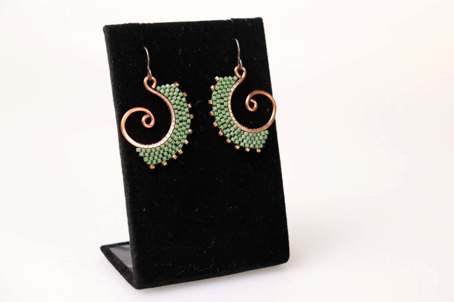 Small Beaded Fan Earrings in Copper