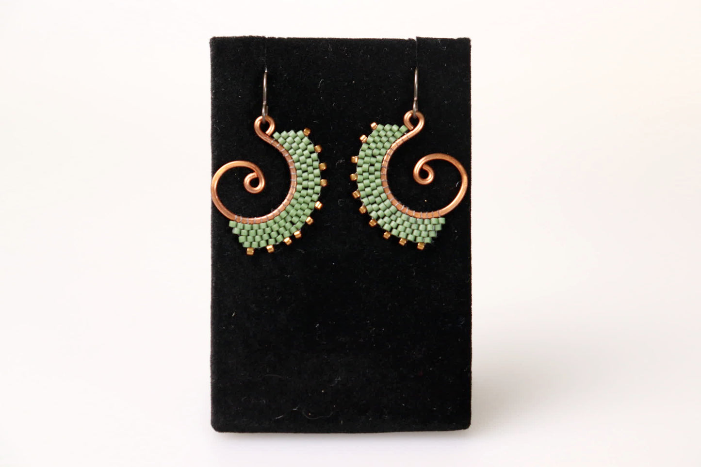 Small Beaded Fan Earrings in Copper