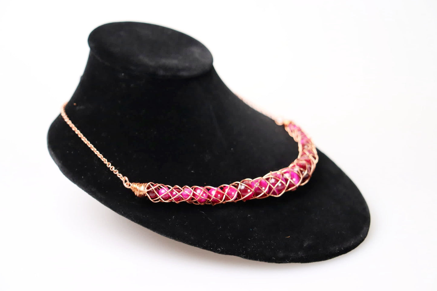 Braided Pink Tiger's Eye Necklace in Copper