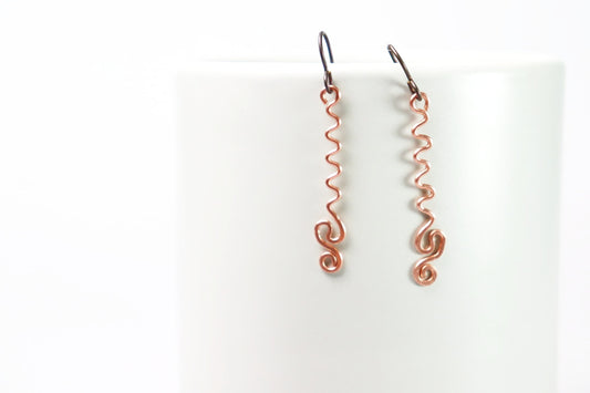 Hammered Copper Wiggle Earrings