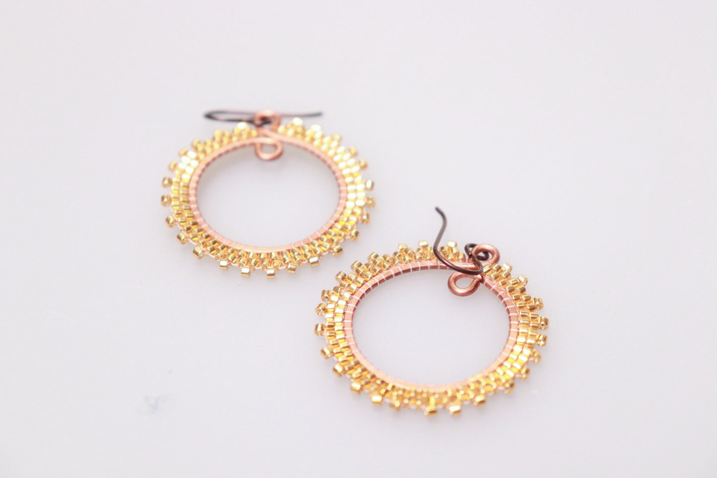 Medium Beaded Wheel Earrings in Copper