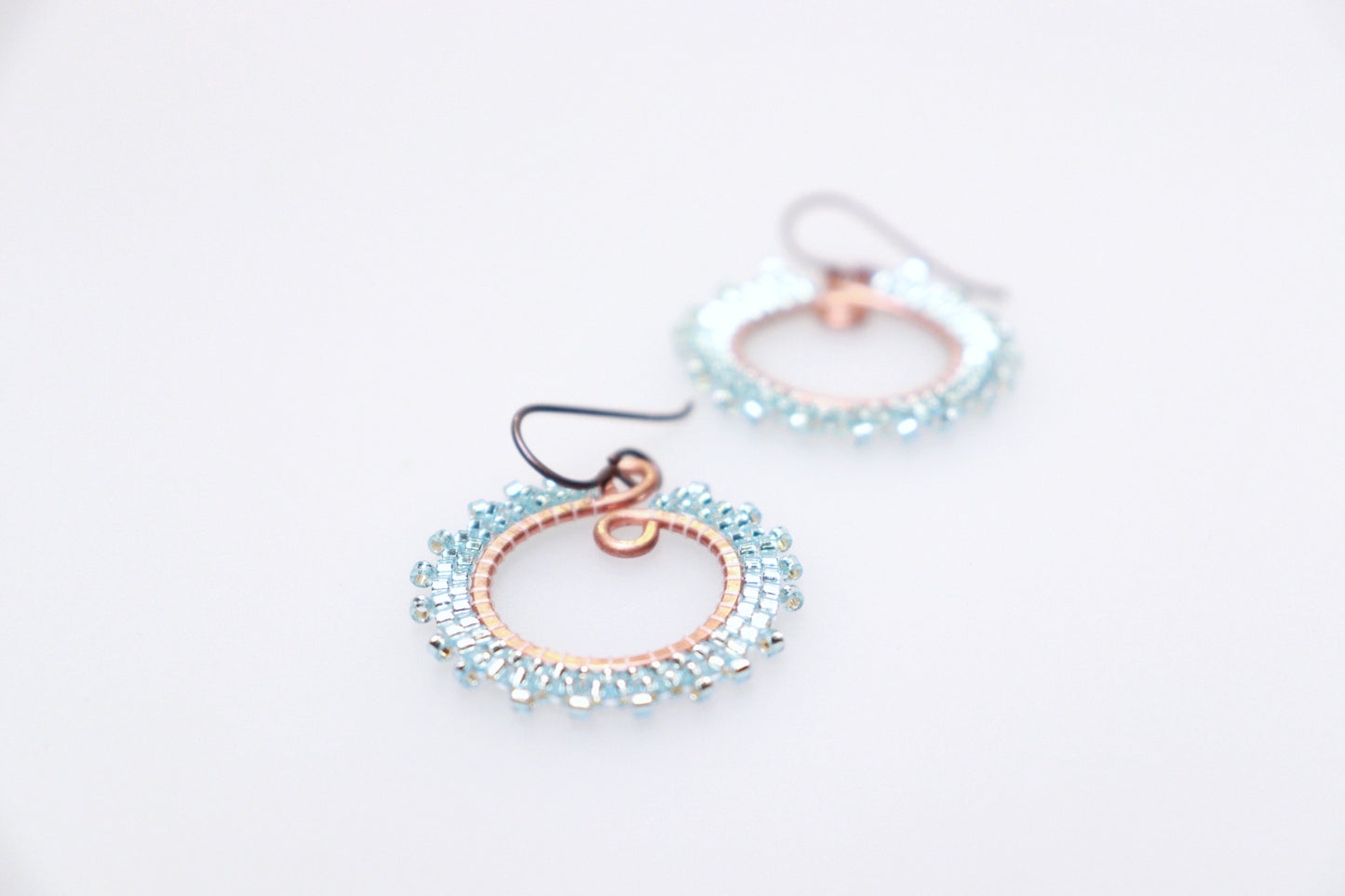 Small Beaded Wheel Earrings in Copper