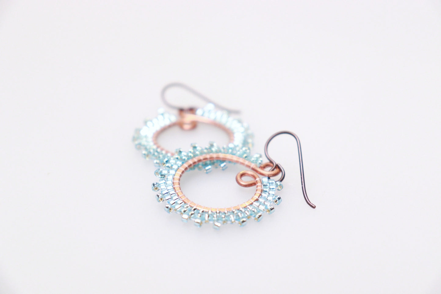 Small Beaded Wheel Earrings in Copper