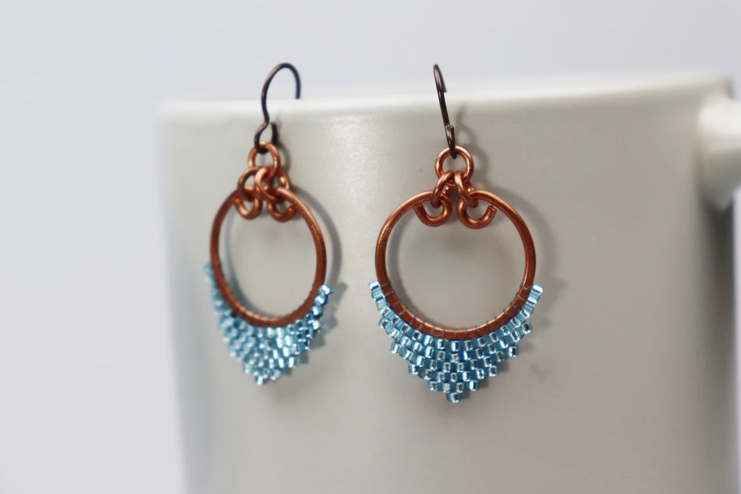 Small Beaded Droplet Earrings in Copper