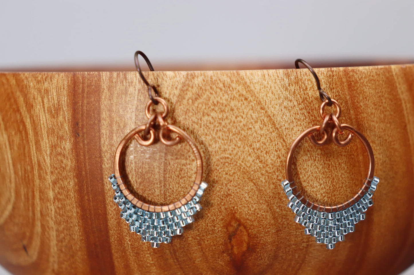 Small Beaded Droplet Earrings in Copper