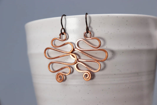 Small Wave Copper Earrings