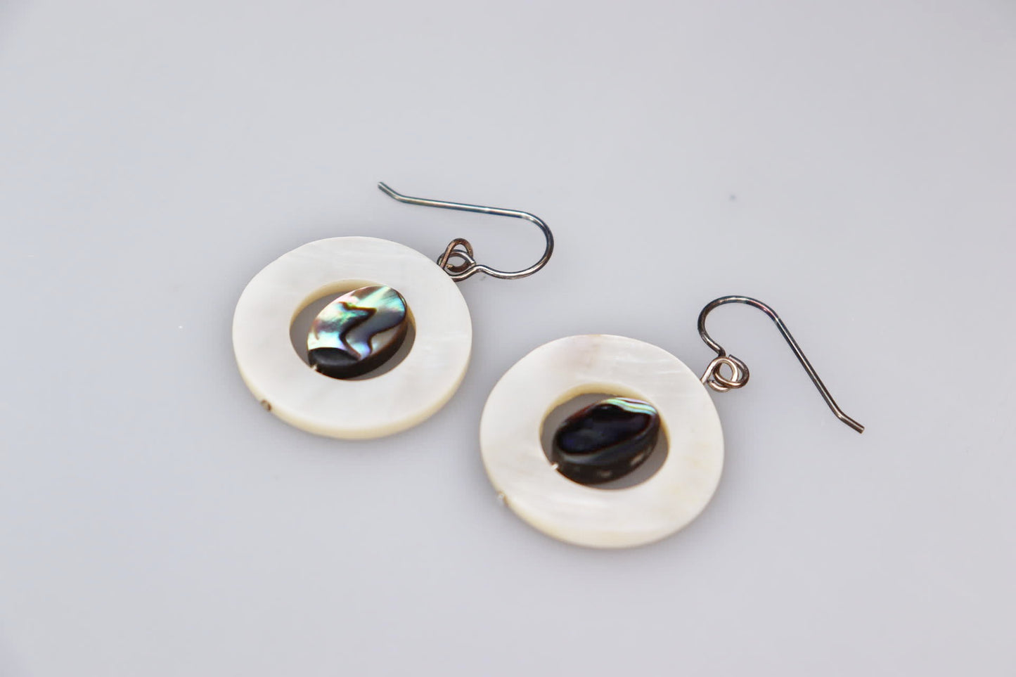 Mother of Pearl Donut, Abalone and Sterling Silver Earrings