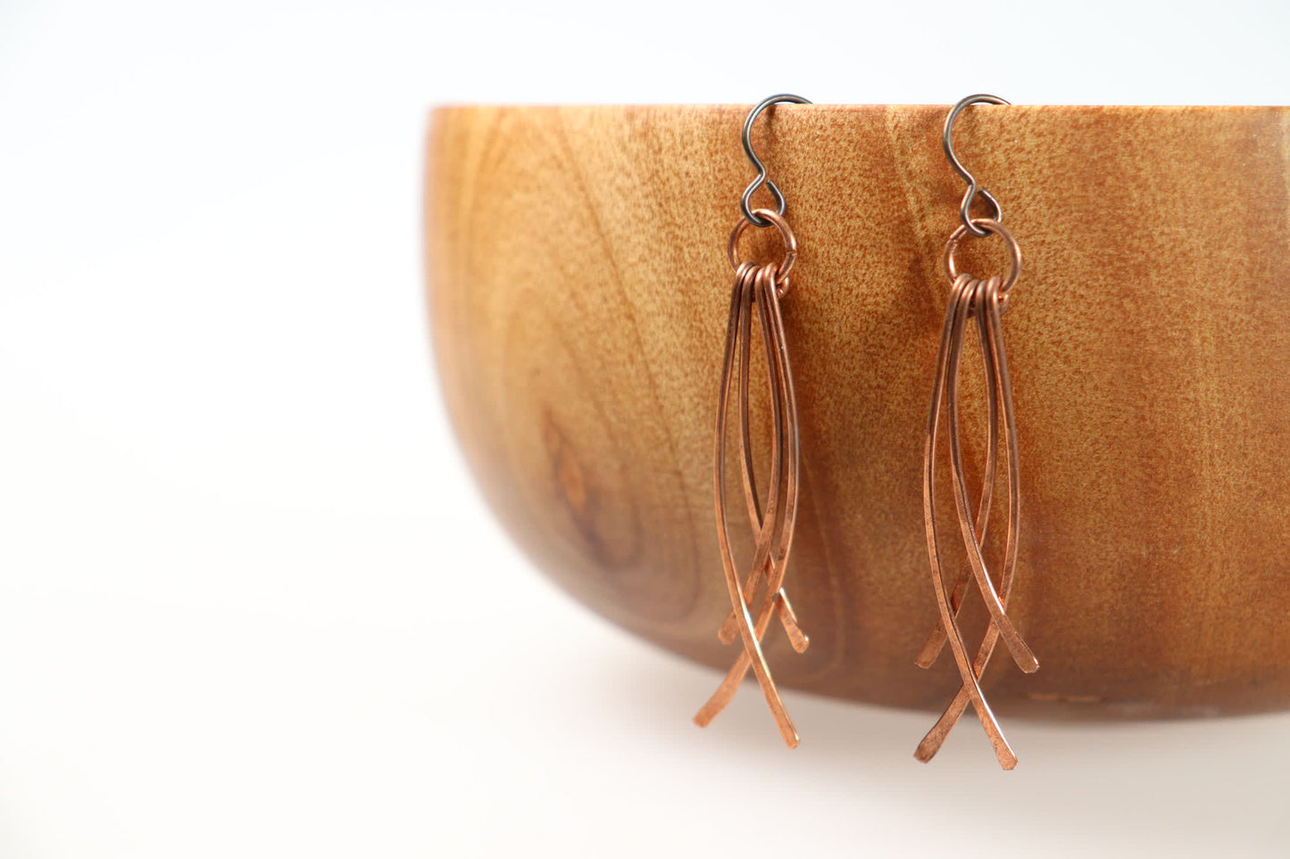 Copper Hammered Feather Earrings