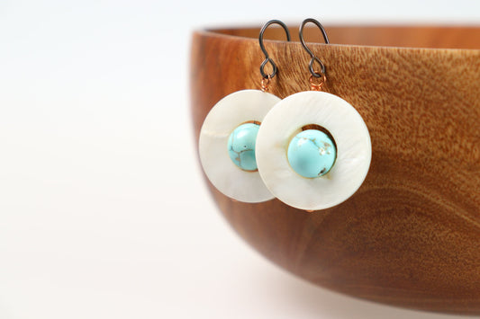 Mother of Pearl Donut and Turquoise Earrings