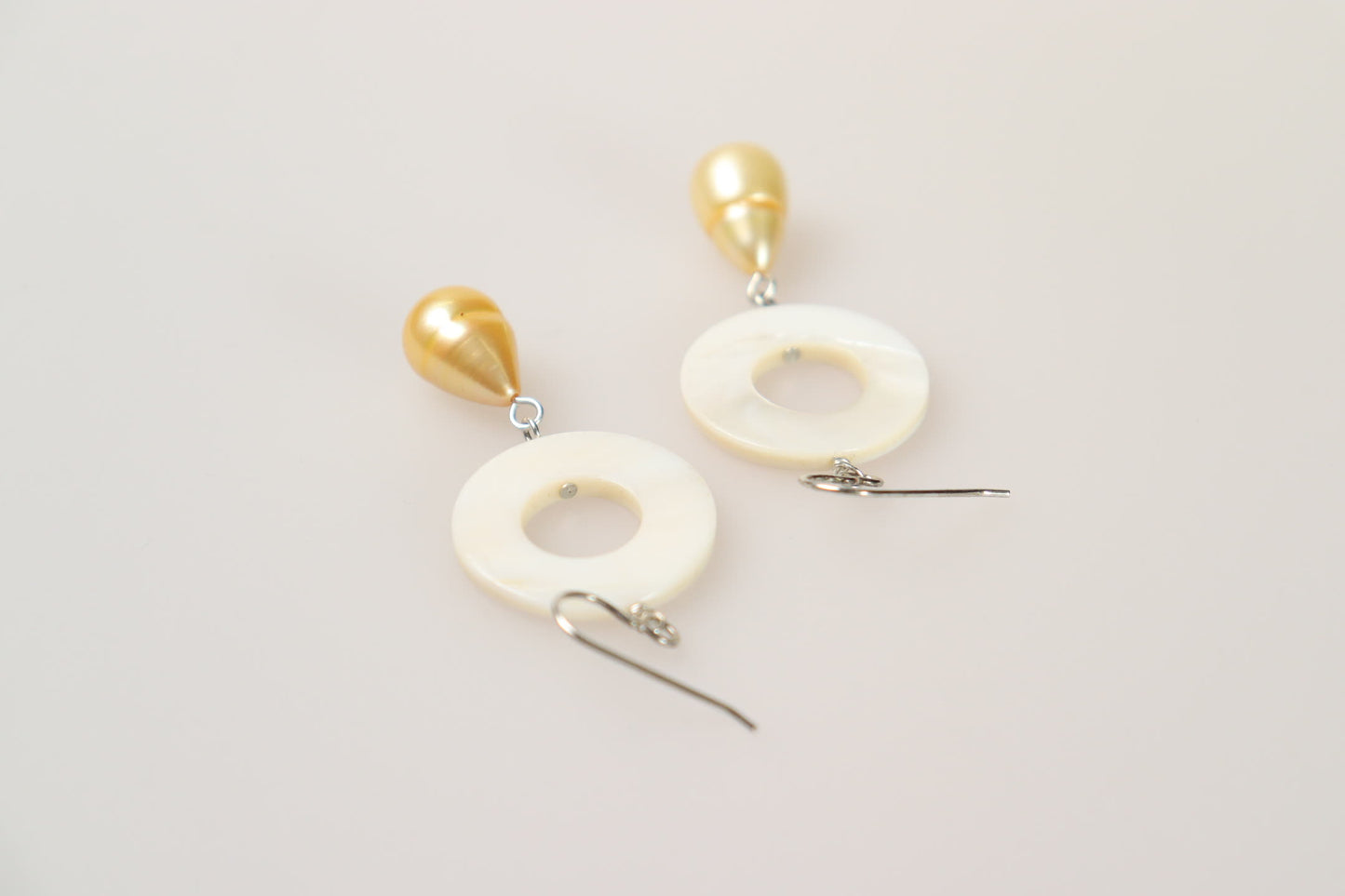 Mother of Pearl Donut and Golden Freshwater Pearl Earrings