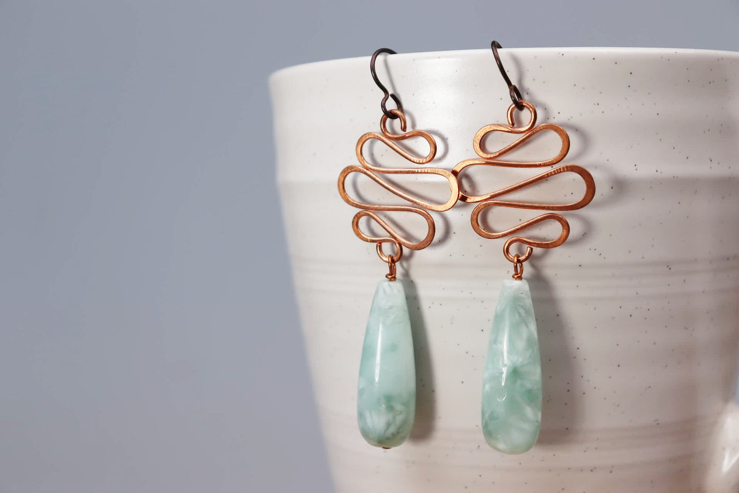 Small Wave Copper and Russian Angelite Earrings