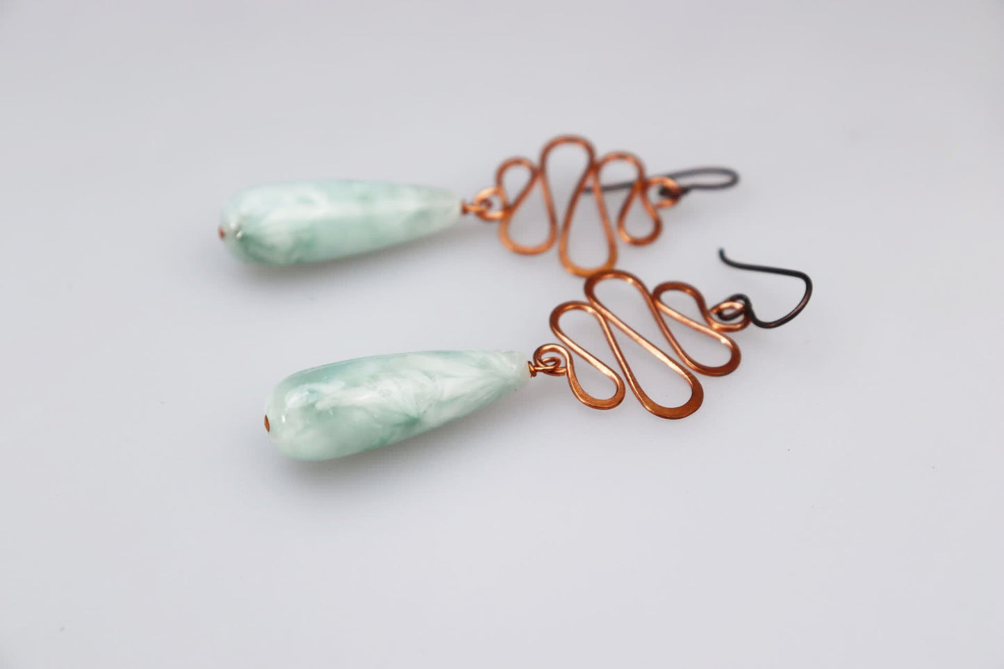 Small Wave Copper and Russian Angelite Earrings
