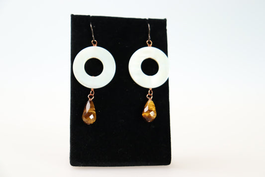 Mother of Pearl Donut and Tiger's Eye Earrings