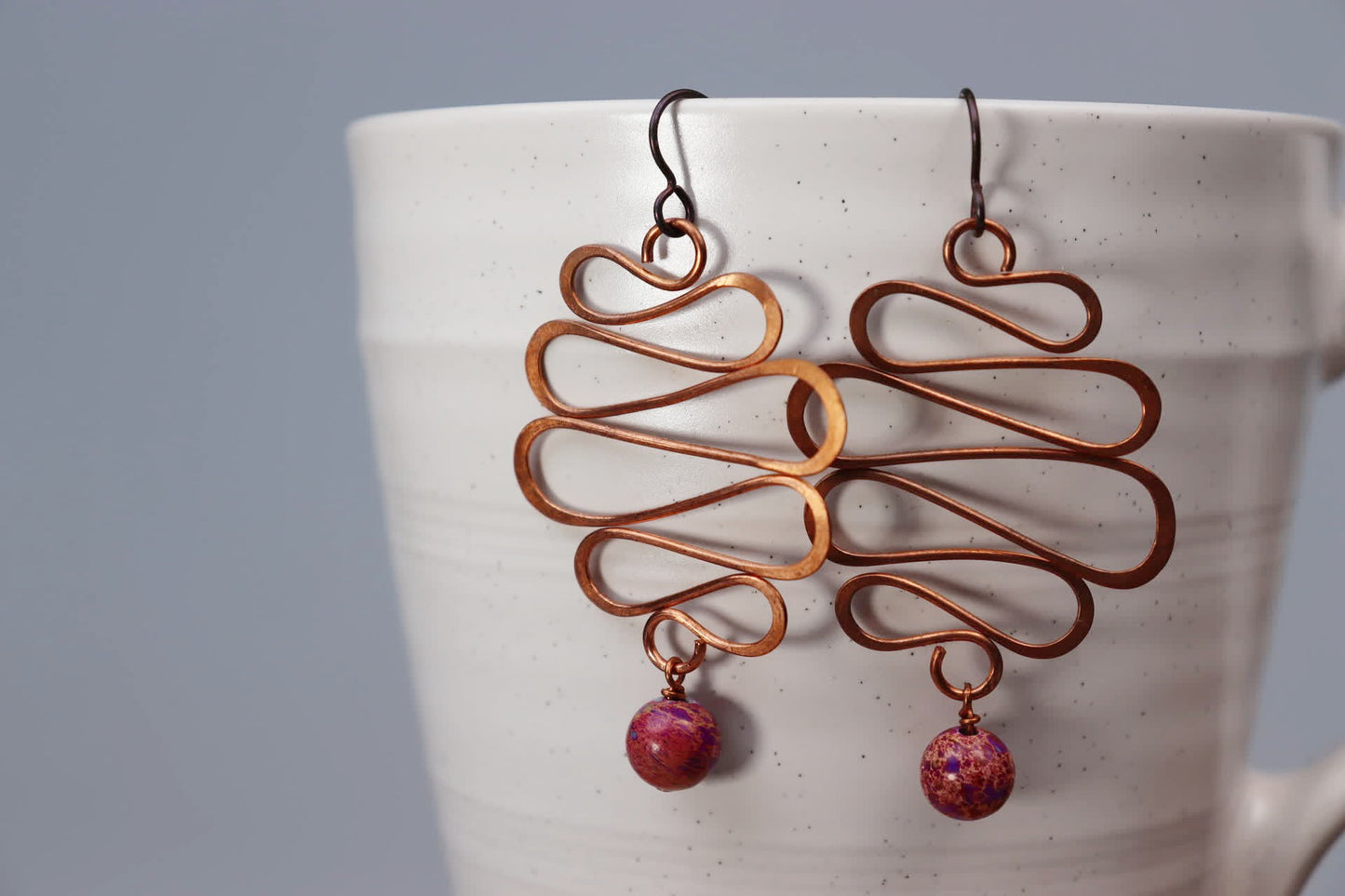Large Wave Copper and Imperial Jasper Earrings