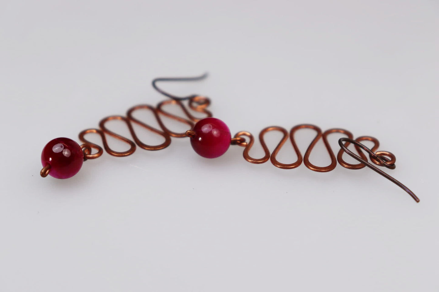 Medium Wave Copper and Pink Tiger's Eye Earrings