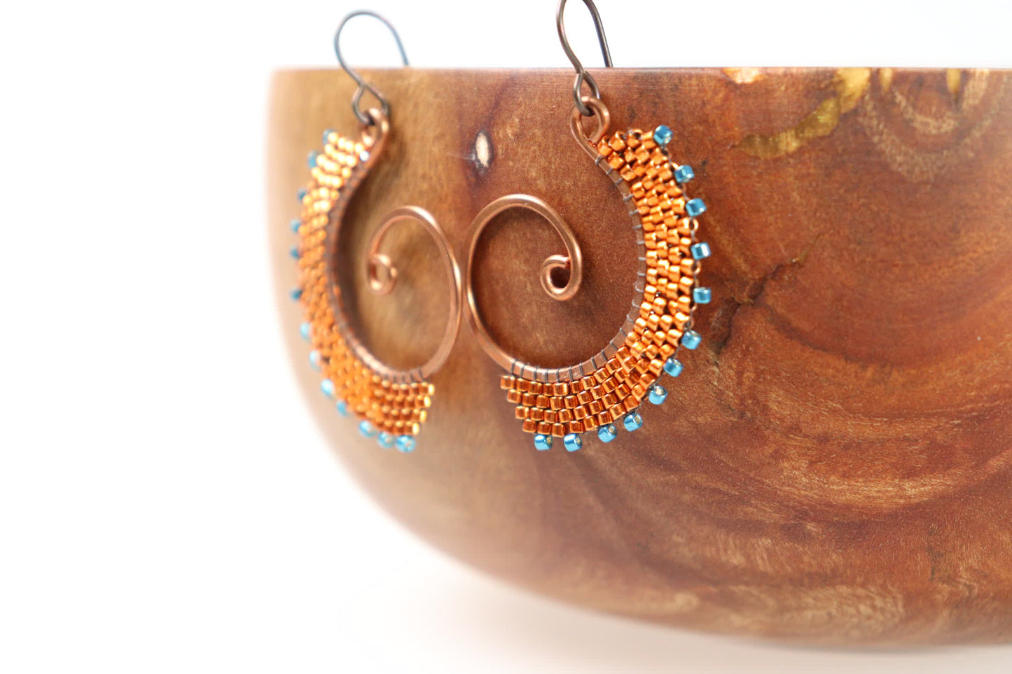 Medium Beaded Fan Earrings in Copper