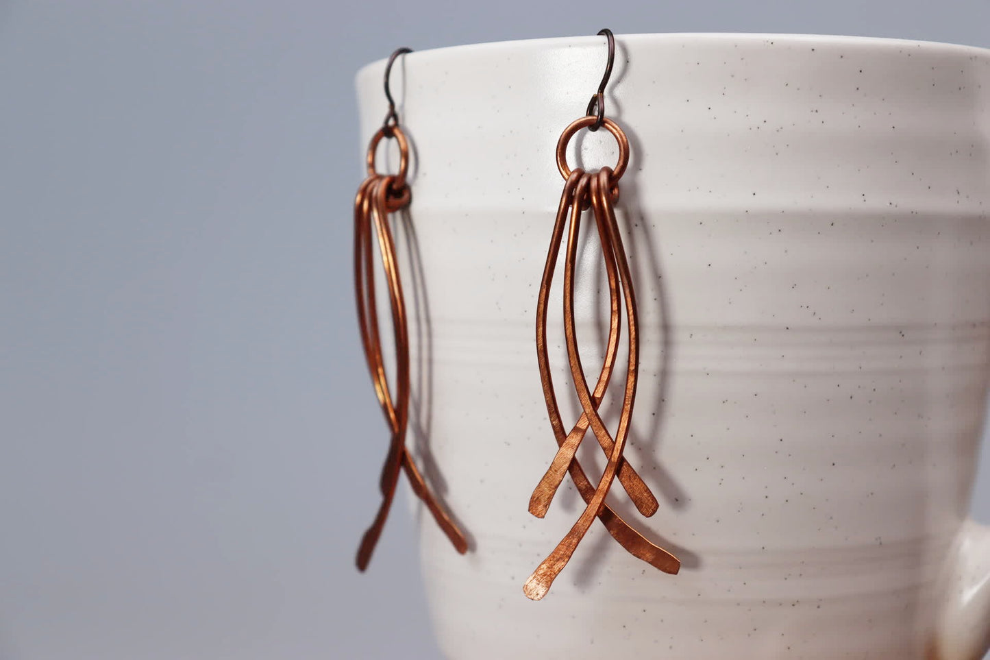 Copper Hammered Feather Earrings