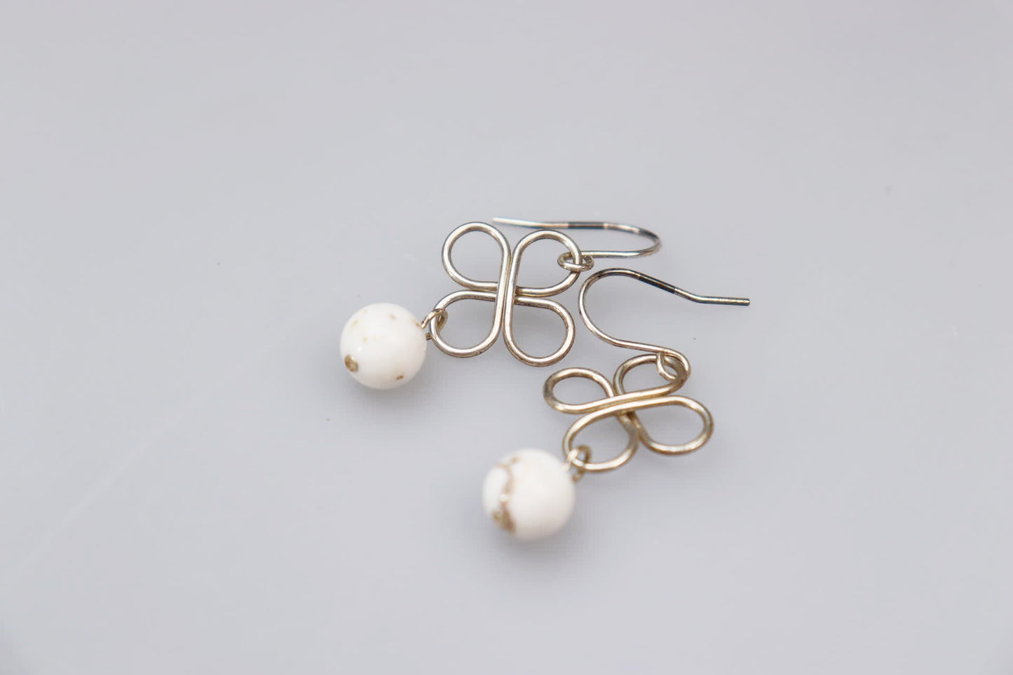 Clover Sterling Silver and White Turquoise Earrings