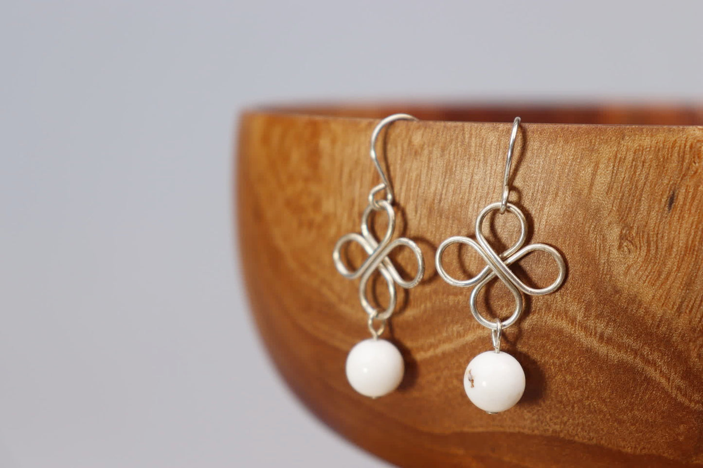 Clover Sterling Silver and White Turquoise Earrings