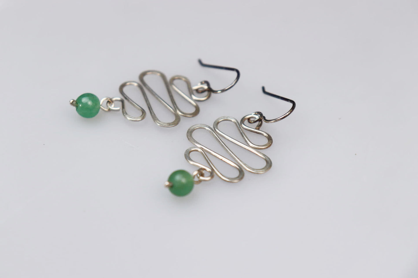 Small Wave Sterling Silver and Jade Earrings