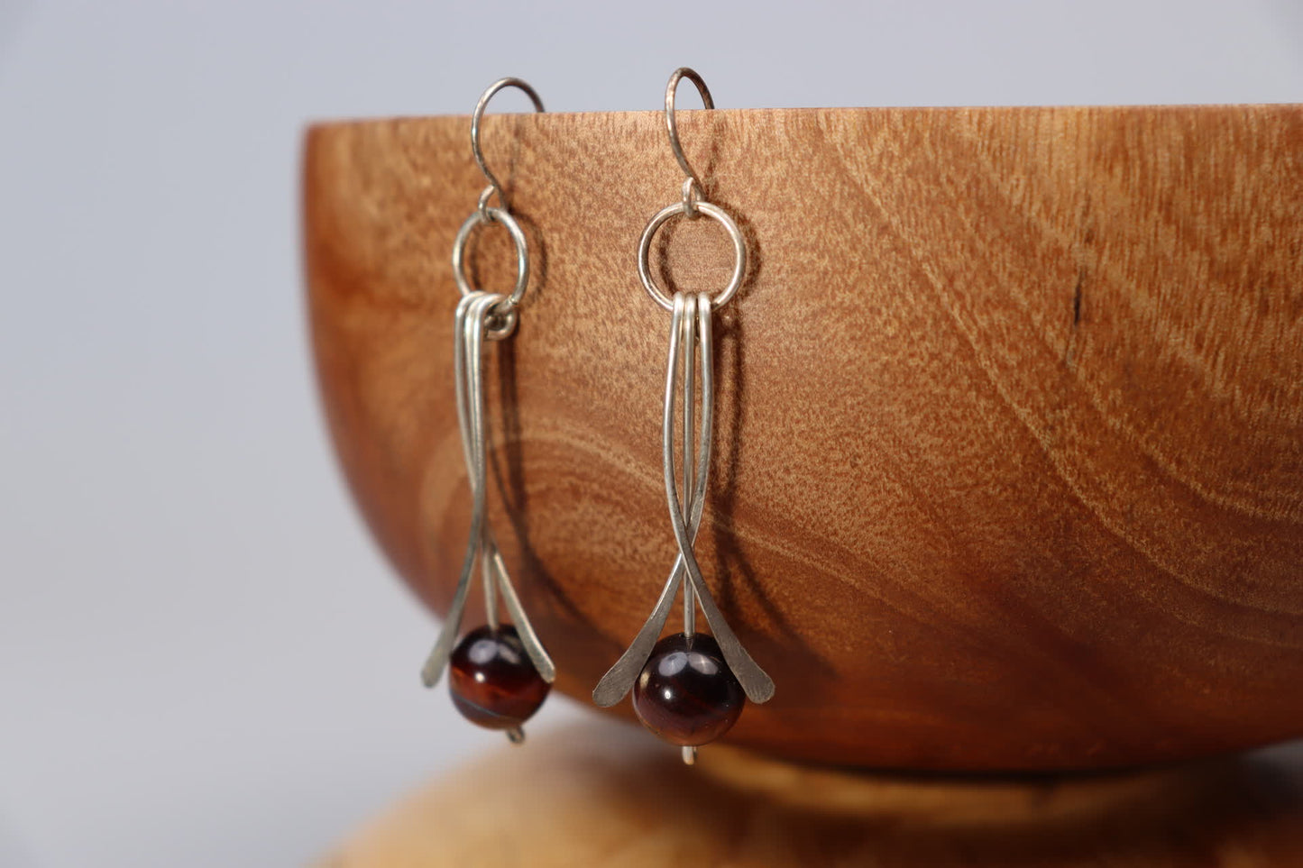 Hammered Sterling Silver and Tiger's Eye Earrings