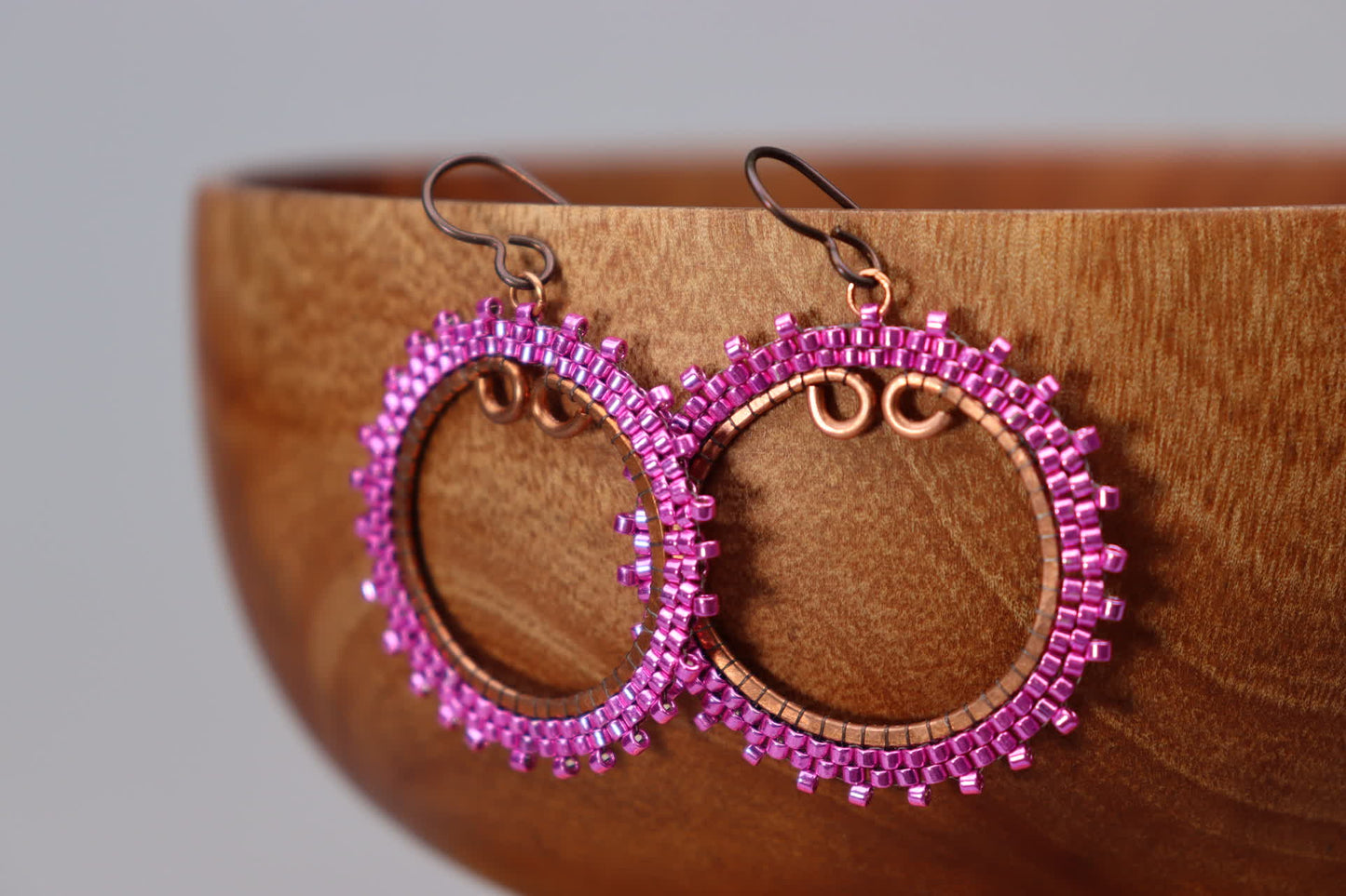 Medium Beaded Sunburst Earrings in Copper
