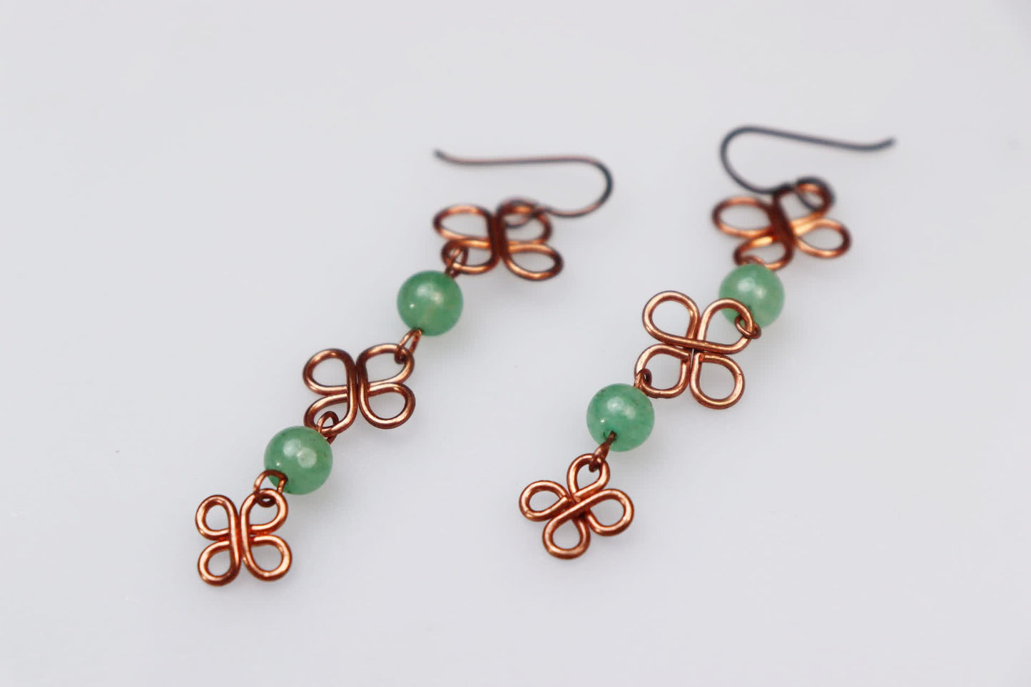 Three Tier Clover Drops in Copper and Jade Earrings